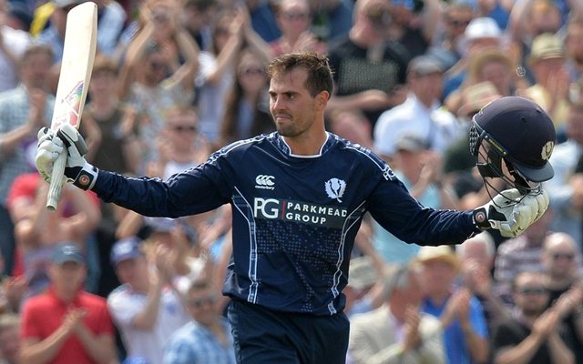 Calum MacLeod celebrates his century against England