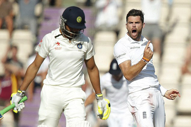 James Anderson celebrates as he takes the wicket of Ravindra Jadeja | Picture Source: Dailymail / Action Images