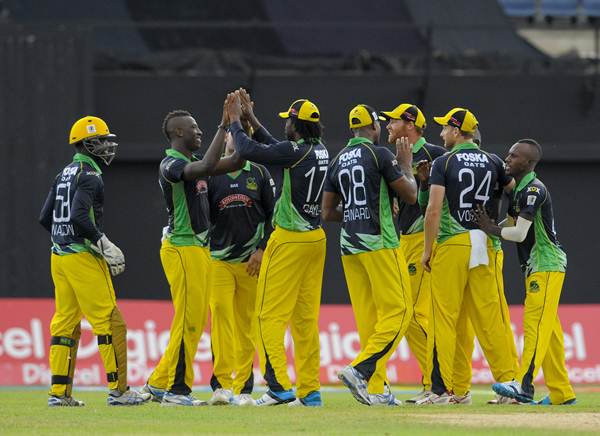 Jamaica Tallawahs celebrates the dismissal. (Photo by Randy Brooks/LatinContent/Getty Images)