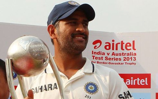 MS Dhoni with Border-Gavaskar trophy