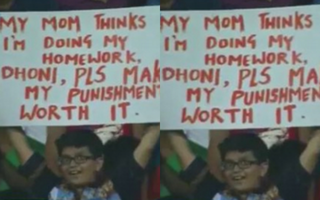 MS Dhoni's child fan's banner