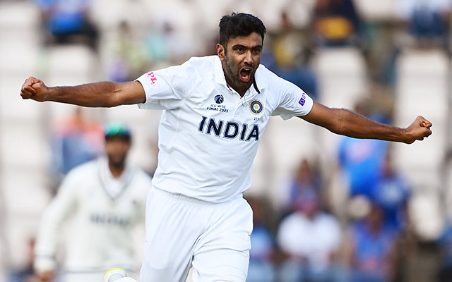 Ravichandran Ashwin of India celebrates the wicket