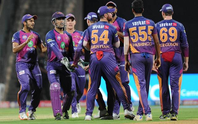 Washington Sundar of Rising Pune Supergiant celebrates fall of Rohit Sharma's wicket