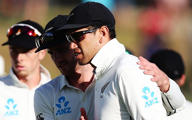 Kane Williamson congratulates Ross Taylor