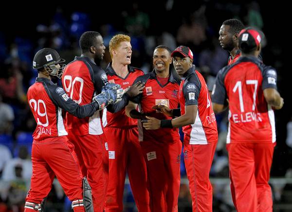 Trinidad and Tobago Red Steel celebrates the dismissal. (Photo by Randy Brooks/LatinContent/Getty Images)